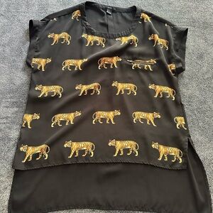 Forever 21 Black Blouse with Tiger Design Size S